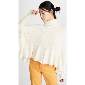 Free People Layer Cake Sweater Oversized Ribbed Relaxed Peplum In White Size L